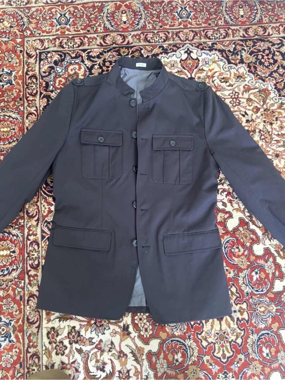 Calvin Klein Mens Black Military Style Collar Jacket Epaulette small